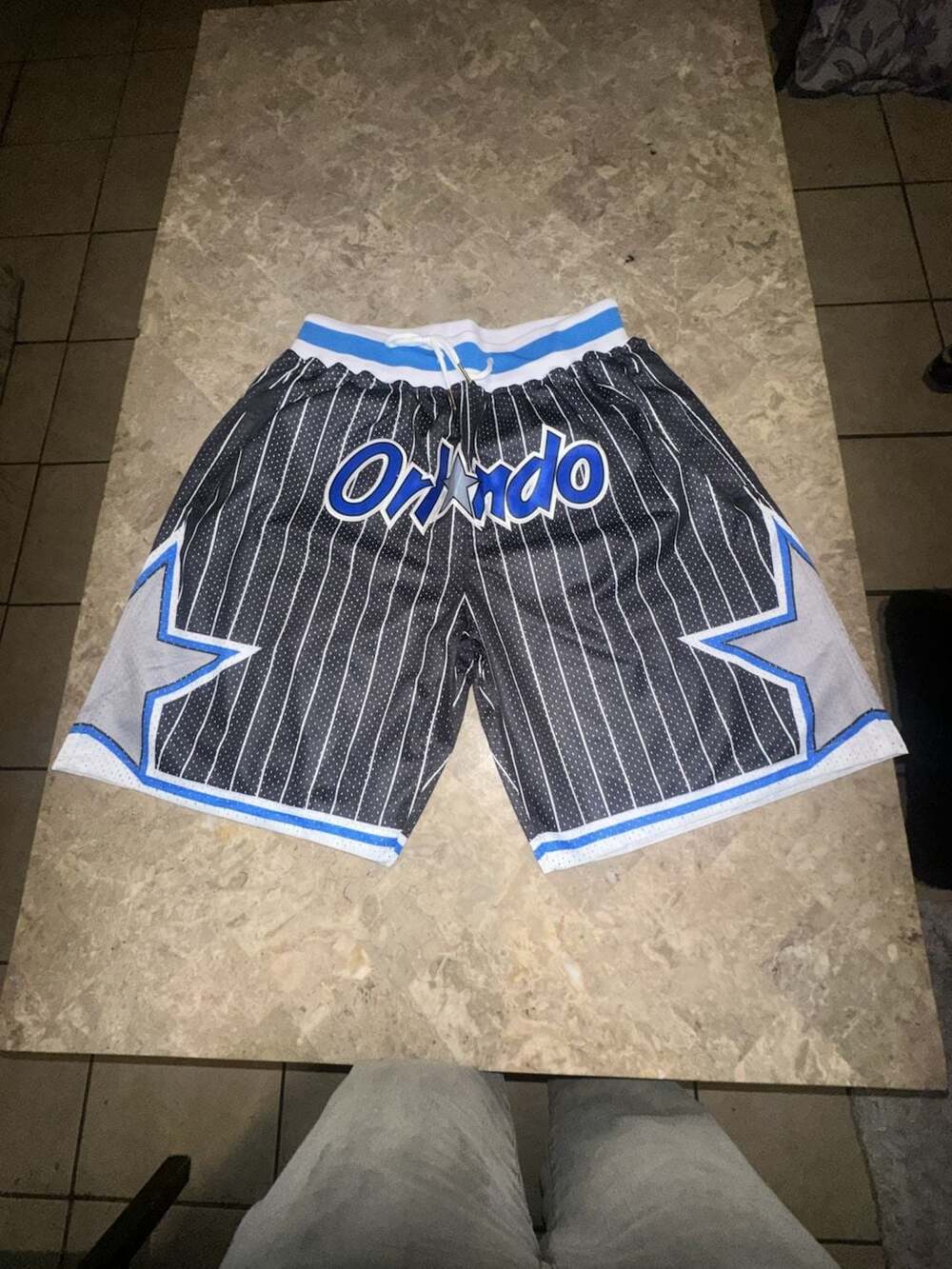 Orlando Magic NBA Basketball Shorts Black Blue White Gray Pinstripe